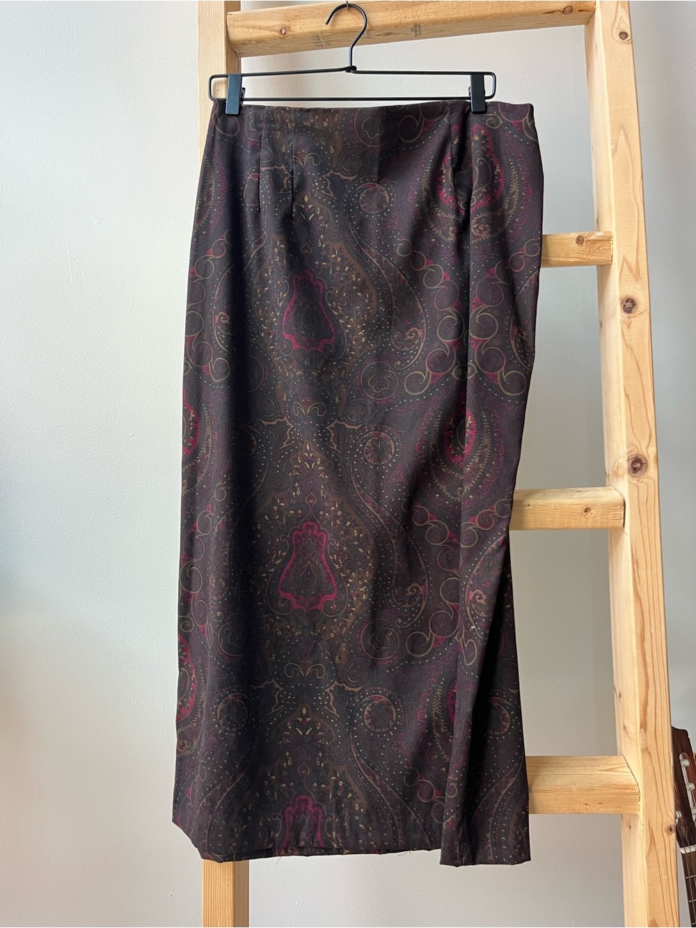 Jaclyn Smith Brown Maxi Skirt with Pink Paisley Motif